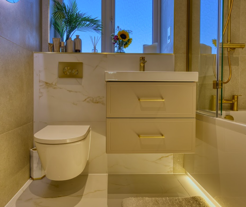 Chrome rainfall shower and premium fixtures fitted in Littlehampton